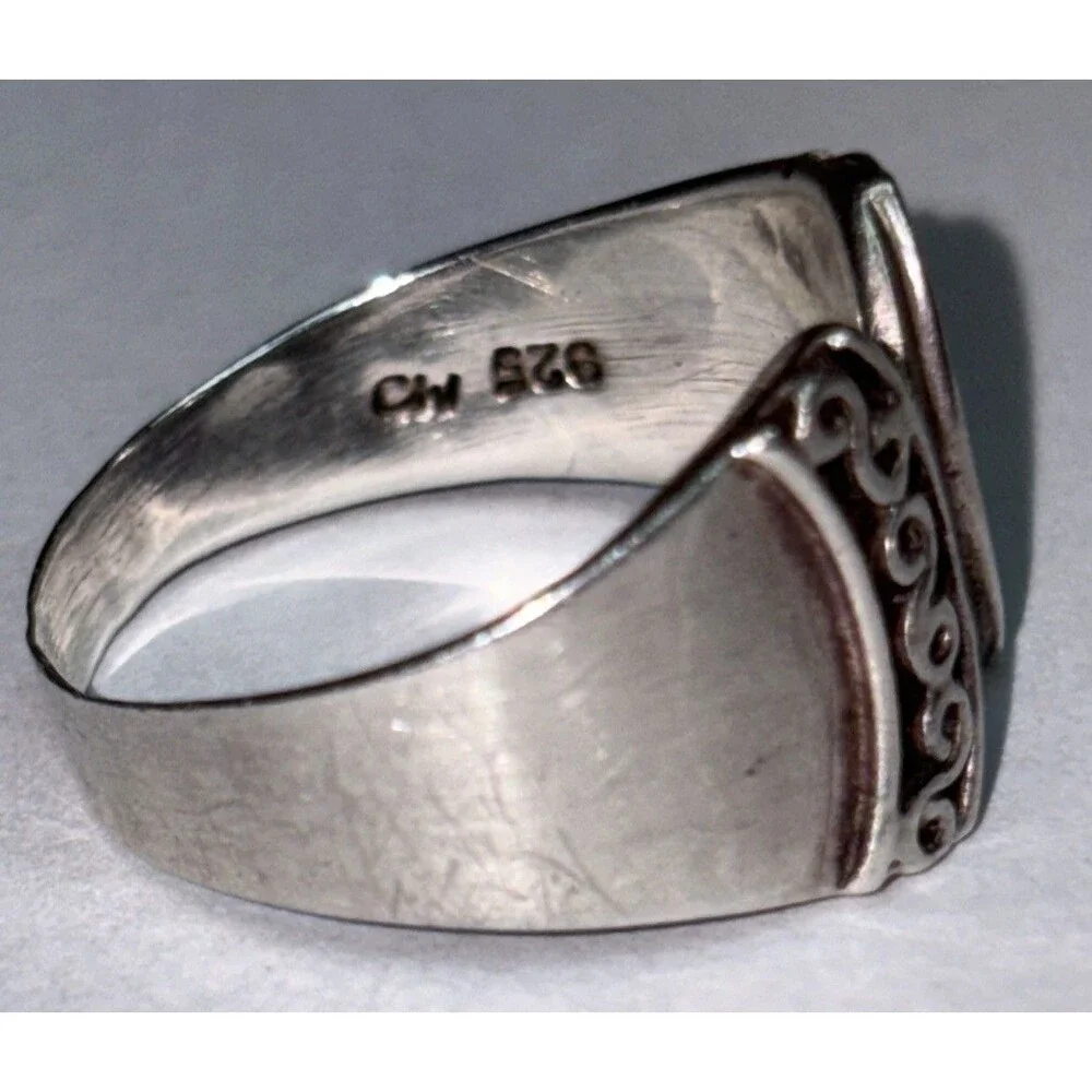 Sterling Silver Stylized 'S' Wide Band Ring Size 7 - 7.5